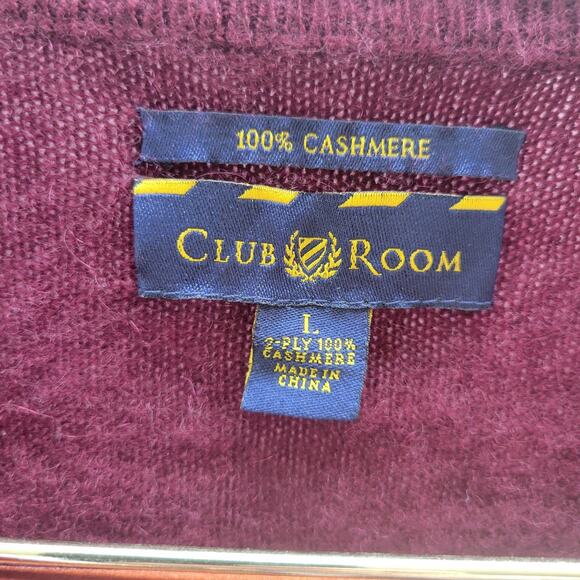 Club Room 100% Cashmere Sweater – Size Large – Burgundy V-Neck - Picture 3 of 6